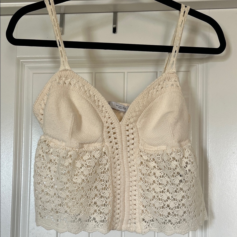 Zara Crochet Knit Peplum Tank – Off White | Size Small